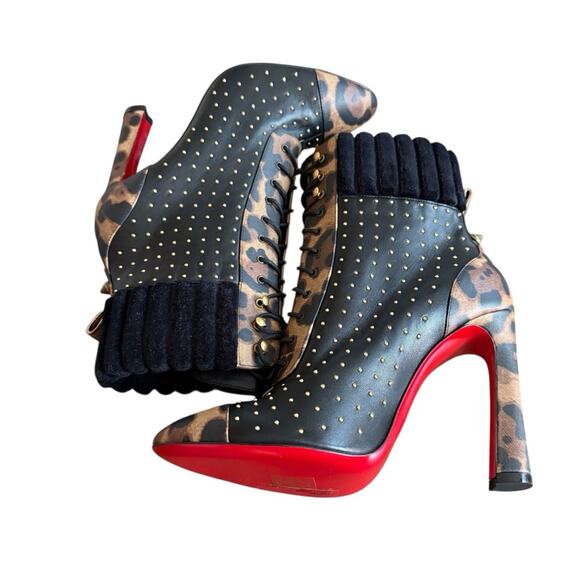 Christian Louboutin Dakita 100 Studded Spike Leopard Leather Bootie EU 37 US 7 - Picture 10 of 15